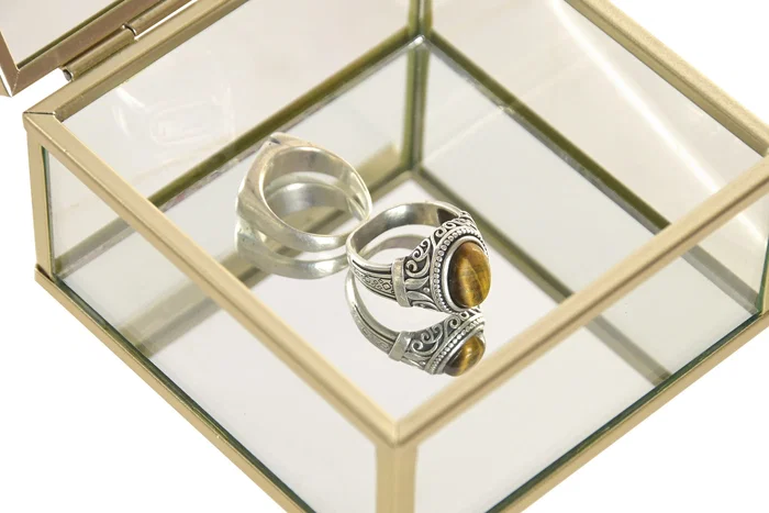 DKD Home Decor Joyero de Cristal y Metal con Flores Preservadas DKD Home Decor Joyero de Cristal y Metal con Flores Preservadas