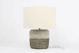 DKD Home Decor Lámpara Sobremesa Tropical Blanco Marrón Claro Seagrass Lino 38 x 47 x 38 cm