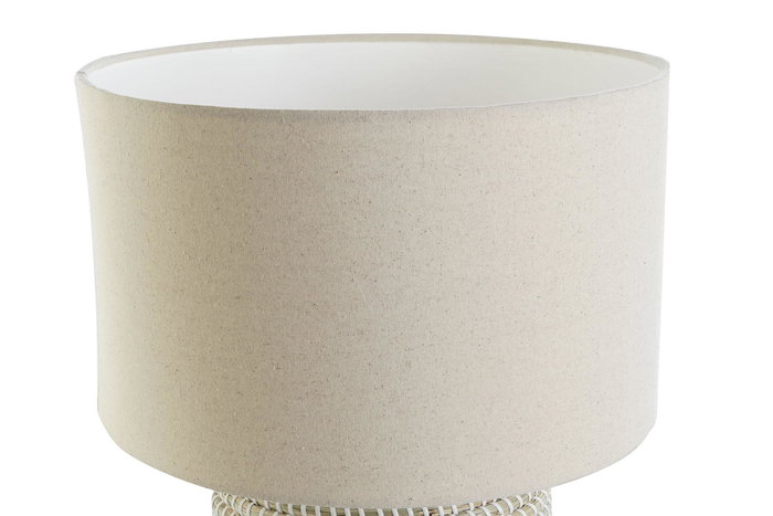 DKD Home Decor Lámpara Sobremesa Tropical Blanco Marrón Claro Seagrass Lino 38 x 47 x 38 cm