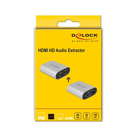 DeLOCK Extractor de Audio HDMI 4K 60Hz con eARC, Convierte HDMI a HDMI con Salida de Audio, Aluminio, 3840x2160, Micro-USB B