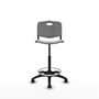 Taburete Robledo con mecanismo Giratorio de PVC color Gris claro. Equipado con Base poliamida negra, Sin brazos y Ruedas autofrenantes