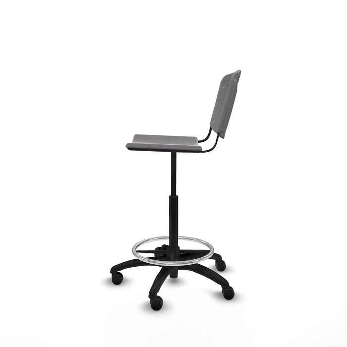 Taburete Robledo con mecanismo Giratorio de PVC color Gris claro. Equipado con Base poliamida negra, Sin brazos y Ruedas autofrenantes