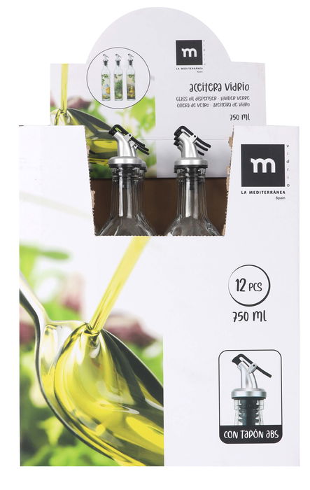 Anna Aceitera de Vidrio 750ml con Tapón ABS (12 Unidades)