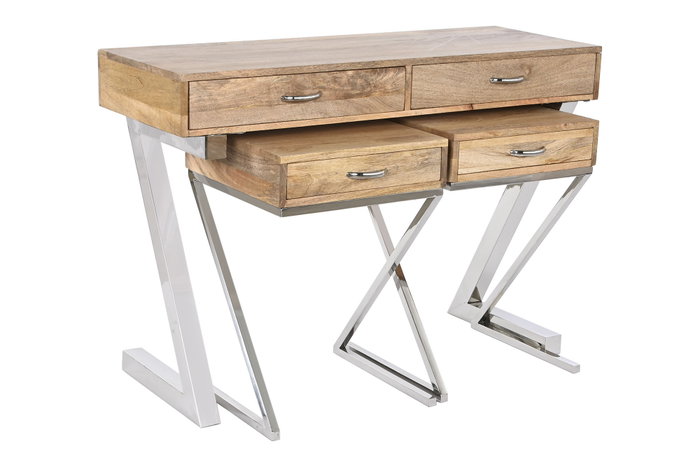 DKD Home Decor Consola Loft Set de 3 Marron Claro Plateado 76 x 110 x 41.5 cm
