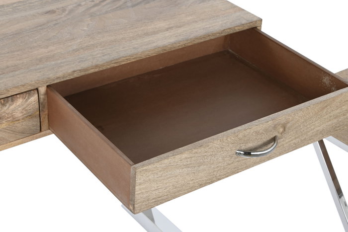 DKD Home Decor Consola Loft Set de 3 Marron Claro Plateado 76 x 110 x 41.5 cm