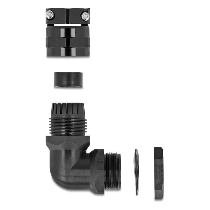 DeLOCK Prensaestopas PG21 con alivio de tensión y protección de 90°, Negro DeLOCK Prensaestopas PG21 con alivio de tensión y protección de 90°, Negro