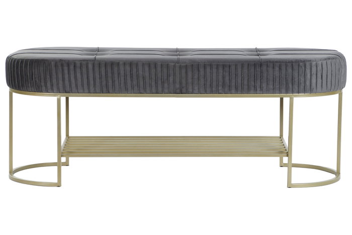 DKD Home Decor Descalzadora de Poliéster y Metal en Terciopelo Gris y Dorado DKD Home Decor Descalzadora de Poliéster y Metal en Terciopelo Gris y Dorado
