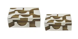 DKD Home Decor Set de 2 Joyeros de Acacia y Resina