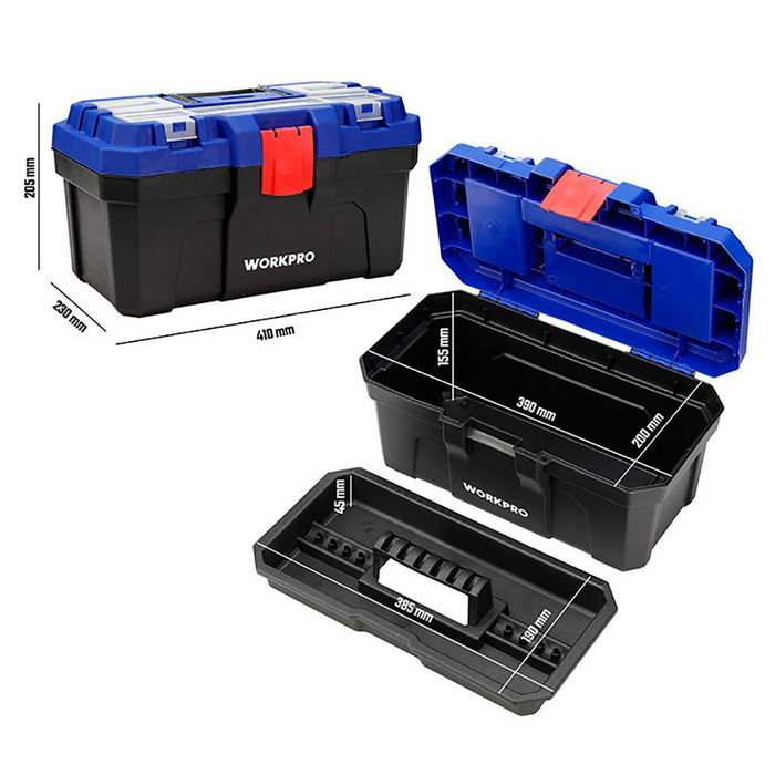 Workpro Caja de Herramientas 41 x 23 x 20.5 cm Negro, Azul y Rojo