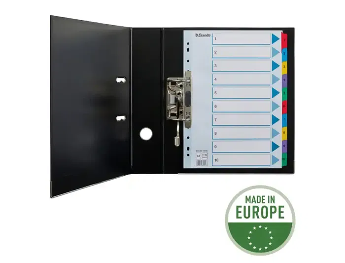 Esselte Separadores Numéricos Cartulina Mylar 1-10 Juego de 10 Separadores DIN A4 Multitaladro Multicolor