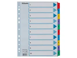 Esselte Separadores Numéricos Cartulina Mylar 1-10 Juego de 10 Separadores DIN A4 Multitaladro Multicolor