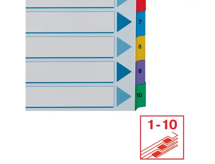 Esselte Separadores Numéricos Cartulina Mylar 1-10 Juego de 10 Separadores DIN A4 Multitaladro Multicolor