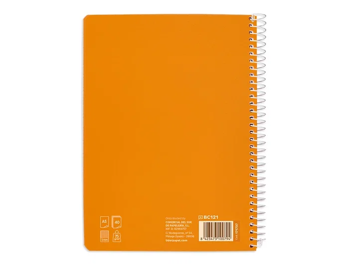 Liderpapel Cuaderno Espiral A5 Tapa Blanda 40 Hojas Cuadro Pautado 5mm Color Naranja
