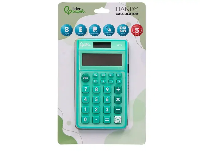 Liderpapel xf13 Calculadora de Bolsillo 8 Dígitos Solar y Pila 115x65x8 mm Color Verde
