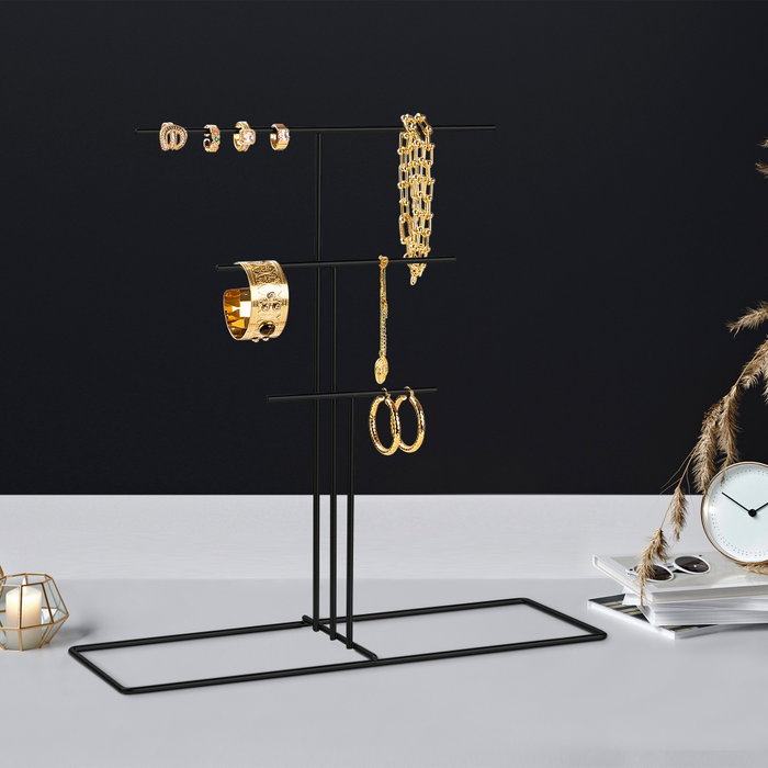 Aberto Design TK-006-B Organizador de Joyero de Metal Negro para Joyas con Compartimentos para Collares, Pulseras y Pendientes, 40x41x15 cm