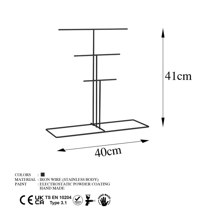 Aberto Design TK-006-B Organizador de Joyero de Metal Negro para Joyas con Compartimentos para Collares, Pulseras y Pendientes, 40x41x15 cm