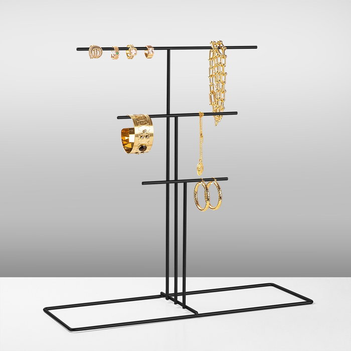 Aberto Design TK-006-B Organizador de Joyero de Metal Negro para Joyas con Compartimentos para Collares, Pulseras y Pendientes, 40x41x15 cm