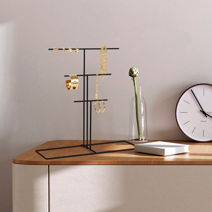 Aberto Design TK-006-B Organizador de Joyero de Metal Negro para Joyas con Compartimentos para Collares, Pulseras y Pendientes, 40x41x15 cm