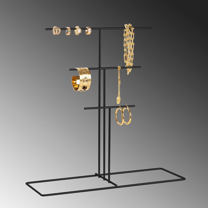 Aberto Design TK-006-B Organizador de Joyero de Metal Negro para Joyas con Compartimentos para Collares, Pulseras y Pendientes, 40x41x15 cm