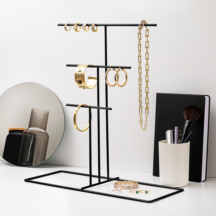 Aberto Design TK-006-B Organizador de Joyero de Metal Negro para Joyas con Compartimentos para Collares, Pulseras y Pendientes, 40x41x15 cm