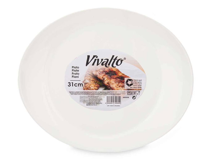 Vivalto Plato Carne Opal Ovalado 31 cm Blanco Vidrio (Set de 18)