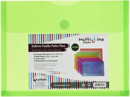 GRAFOPLAS Carpeta sobre Multiline con fuelle y cierre de velcro, Verde, Pack de 5
