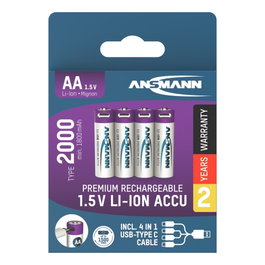 Ansmann 4x AA Lithium Akku Mignon 1800mAh + Cable