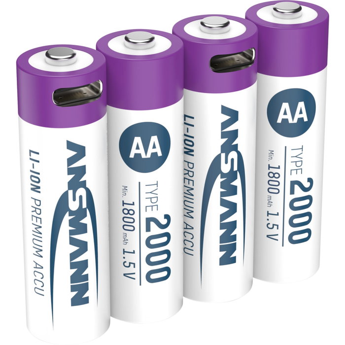 Ansmann 4x AA Lithium Akku Mignon 1800mAh + Cable