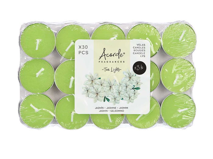 Acorde Set 30 Velas Tea Light Jazmín 3H Verdes 19x11.2x2.7 cm (Set de 24)
