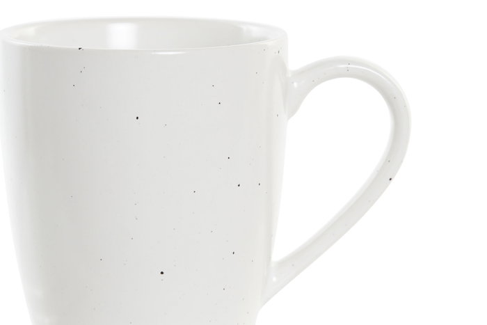 DKD Home Decor Set de 4 Tazas de Gres y Rubberwood Lianfeng 21 Blanco y Natural