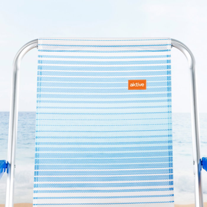 Aktive Silla de playa alta plegable rayas azul c/asa de hombro