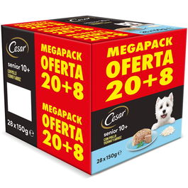 Cesar Megapack Perro Senior con Pollo y Arroz Gelatina 20 + 8 Tarrinas de 150g