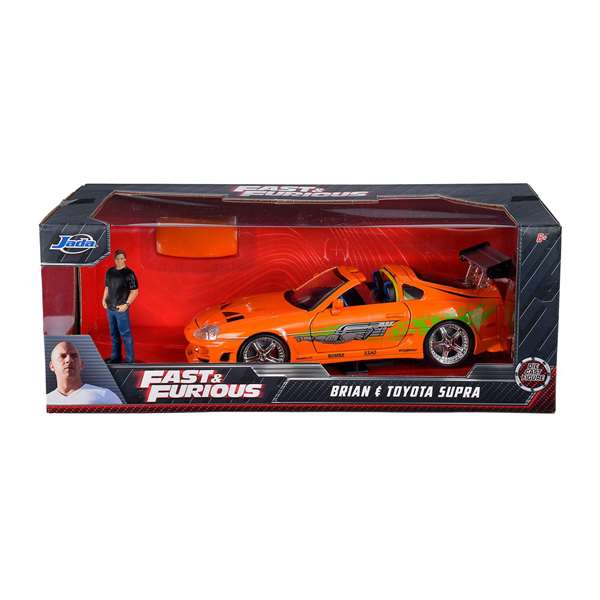 Smoby Coche de metal Toyota Supra Fast & Furious con figura de Brian O'Conner escala 1:24, recomendado para niños a partir de 8 años