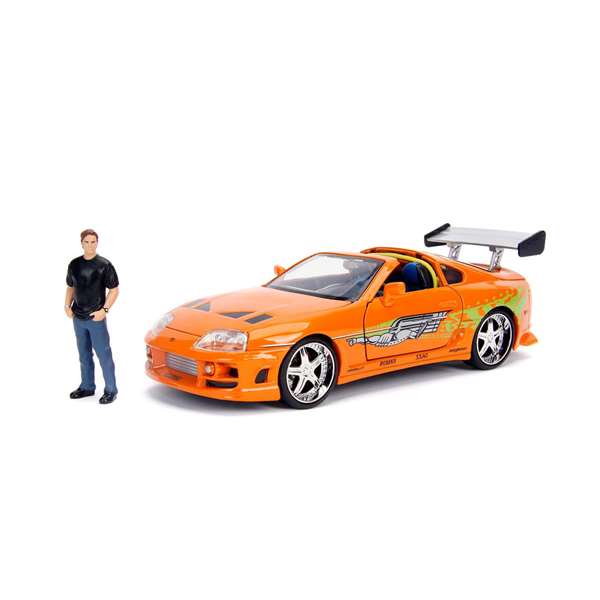 Smoby Coche de metal Toyota Supra Fast & Furious con figura de Brian O'Conner escala 1:24, recomendado para niños a partir de 8 años