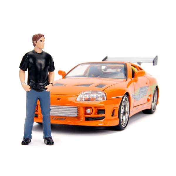 Smoby Coche de metal Toyota Supra Fast & Furious con figura de Brian O'Conner escala 1:24, recomendado para niños a partir de 8 años