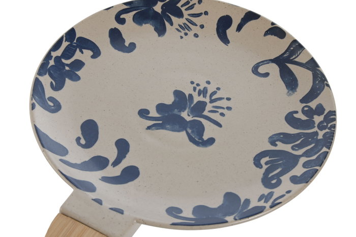 DKD Home Decor Plato de Gres y Bambú Floral Asa Azul 30,5x20,5x2,5 cm DKD Home Decor Plato de Gres y Bambú Floral Asa Azul 30,5x20,5x2,5 cm