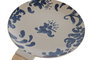DKD Home Decor Plato de Gres y Bambú Floral Asa Azul 30,5x20,5x2,5 cm