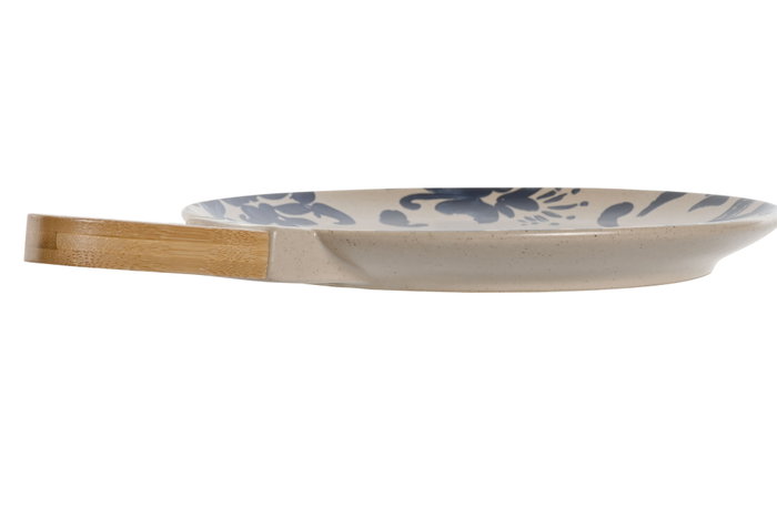 DKD Home Decor Plato de Gres y Bambú Floral Asa Azul 30,5x20,5x2,5 cm DKD Home Decor Plato de Gres y Bambú Floral Asa Azul 30,5x20,5x2,5 cm