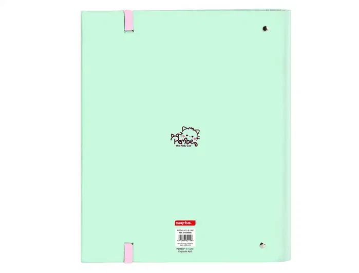 Safta Carpeta con recambio Din A4 cuadro 5 mm con goma y separadores Pembe The Pink Cat