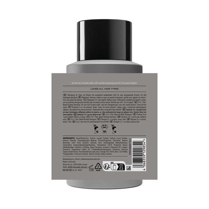 Sebastian Multi-Tasker 3 en 1 Champú para Barba, Cabello y Cuerpo 1000 ml - Champú Multifunción Profesional
