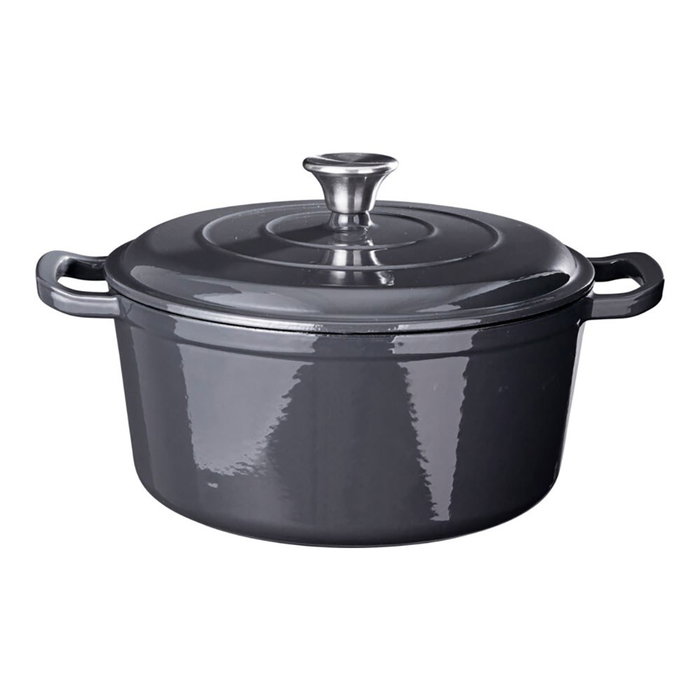 Siaki Cacerola de Hierro Fundido Esmaltado Gris Ø26 cm x 12 cm, para Todo Tipo de Fuegos y Horno