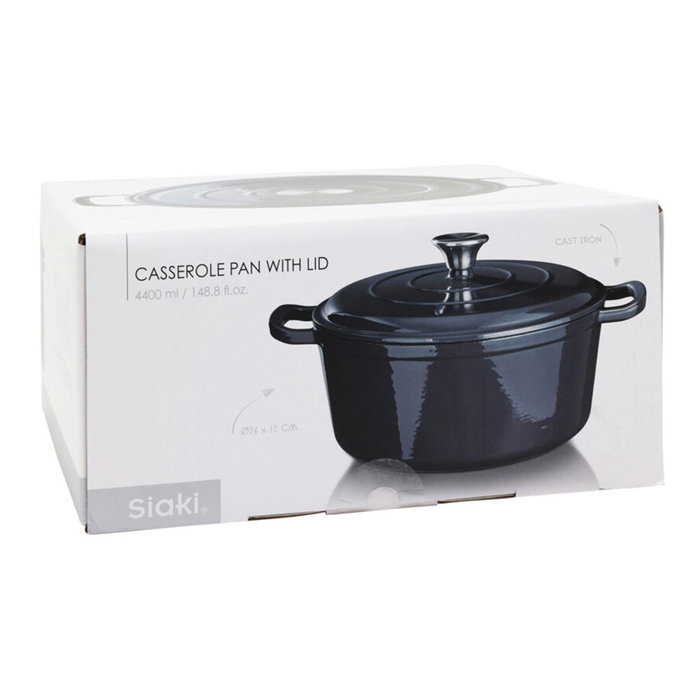 Siaki Cacerola de Hierro Fundido Esmaltado Gris Ø26 cm x 12 cm, para Todo Tipo de Fuegos y Horno