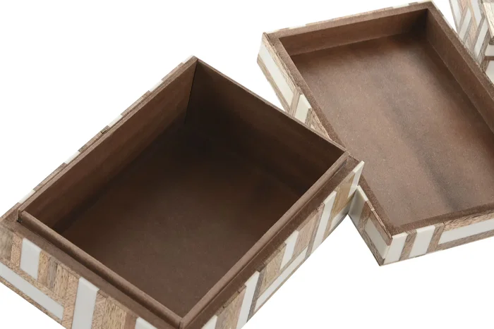 DKD Home Decor Joyero Set de 2 Natural Blanco Mango Resina 18 x 13 x 7.5 cm