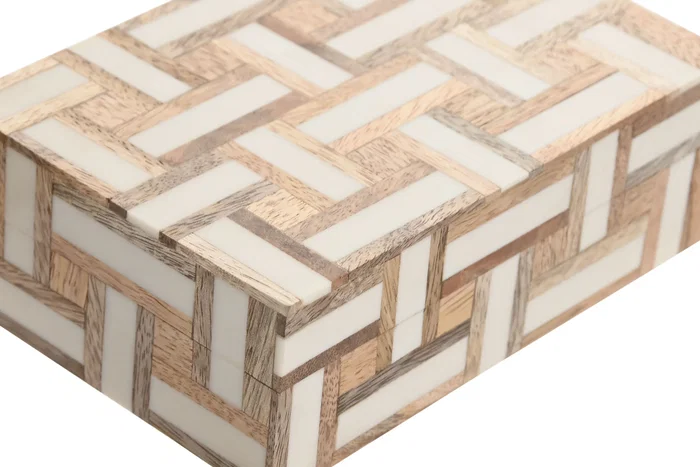 DKD Home Decor Joyero Set de 2 Natural Blanco Mango Resina 18 x 13 x 7.5 cm