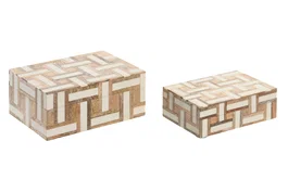 DKD Home Decor Joyero Set de 2 Natural Blanco Mango Resina 18 x 13 x 7.5 cm
