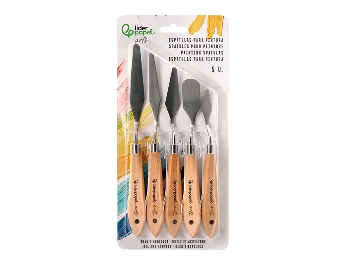 Liderpapel Juego de 5 Espátulas para Pintura Metálicas con Mango de Madera, Tamaños Surtidos Liderpapel Juego de 5 Espátulas para Pintura Metálicas con Mango de Madera, Tamaños Surtidos