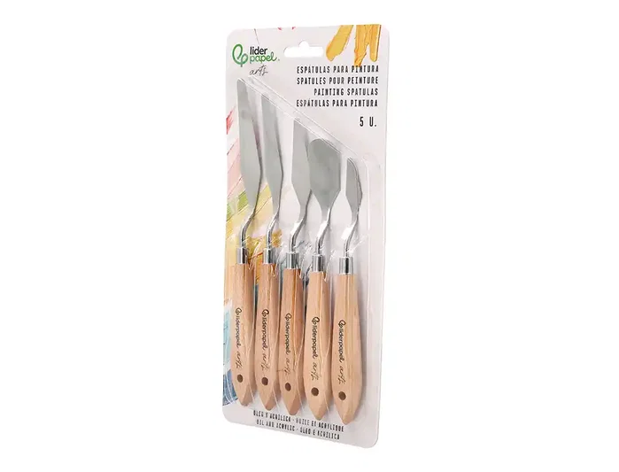 Liderpapel Juego de 5 Espátulas para Pintura Metálicas con Mango de Madera, Tamaños Surtidos Liderpapel Juego de 5 Espátulas para Pintura Metálicas con Mango de Madera, Tamaños Surtidos