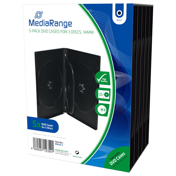 MEDIARANGE Funda de DVD BOX35-3, Capacidad 3 discos, Negro (Pack de 5) MEDIARANGE Funda de DVD BOX35-3, Capacidad 3 discos, Negro (Pack de 5)