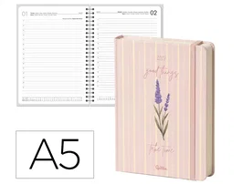 Liderpapel Agenda Oficina 2027 Flowers A5 a Semana Vista Rosa
