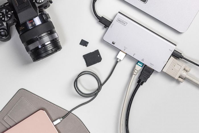 Digitus Multiport Travel Dock DA-70858, 8 Puertos USB-C con HDMI 4K y VGA, 2x USB 3.0, RJ45 Gigabit, Lector de Tarjetas SD, Base de Conexión para Portátil Digitus Multiport Travel Dock DA-70858, 8 Puertos USB-C con HDMI 4K y VGA, 2x USB 3.0, RJ45 Gigabit, Lector de Tarjetas SD, Base de Conexión para Portátil